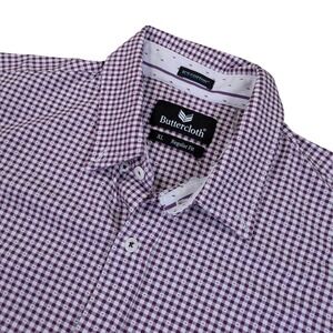 Butter Cloth Shirt Mens XL Purple Gingham Plaid Icy Cloth Regular Fit L/S Button
